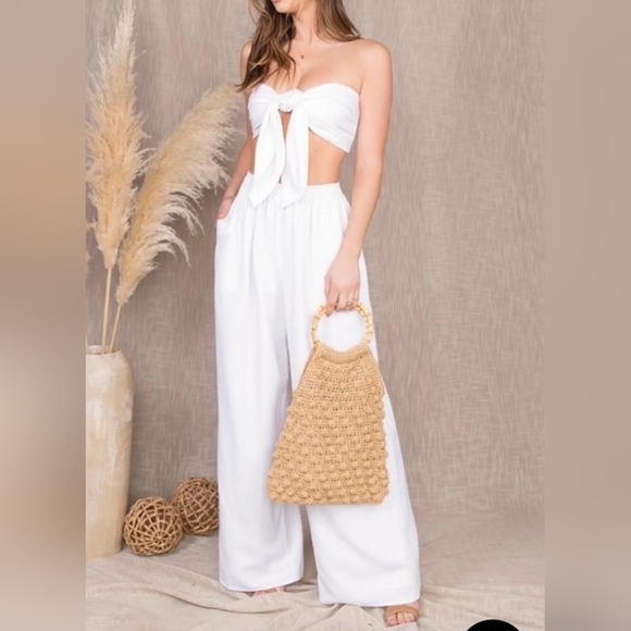 NWT Malibu Bum Smocked Tie Tube Top with Matching Pant Set - Picture 3 of 4